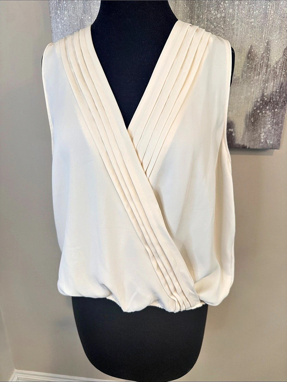 Veronica Medium Off White Wrap Front Pleated Blouse Size Medium